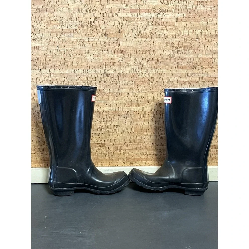 Hunter Kids Black Glossy Original Tall Rain Boots‎ US Size M2 F3